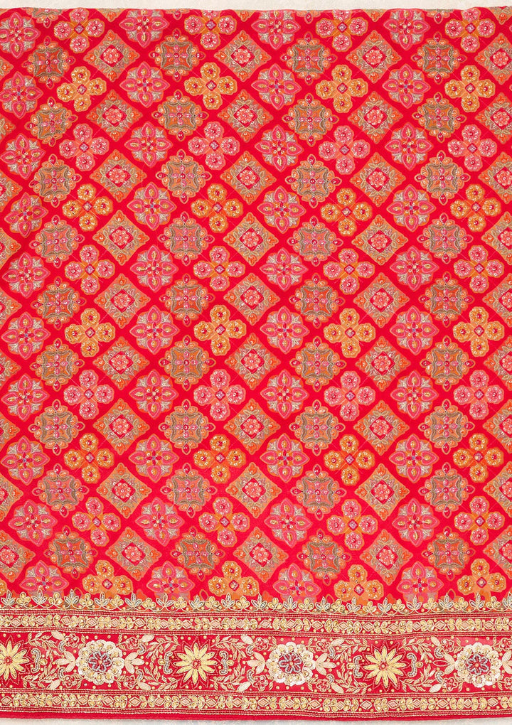 Red Cutdana Georgette Unstitched Salwar Suit-Koskii