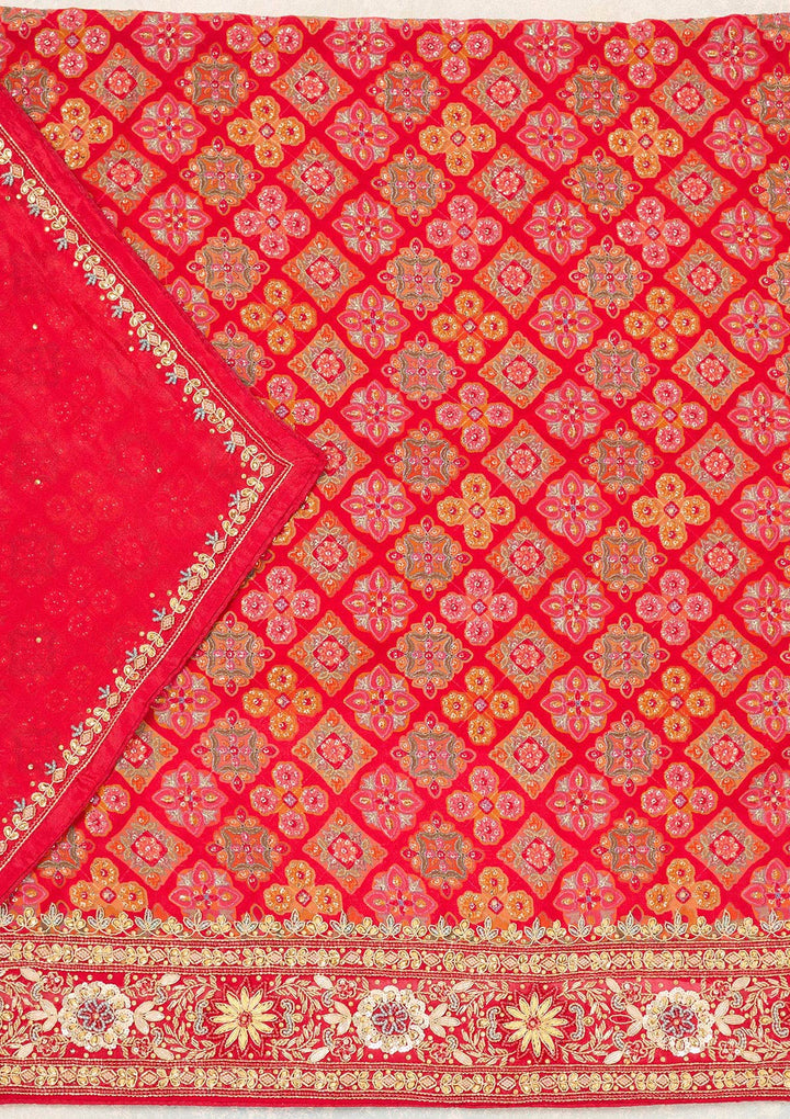 Red Cutdana Georgette Unstitched Salwar Suit-Koskii