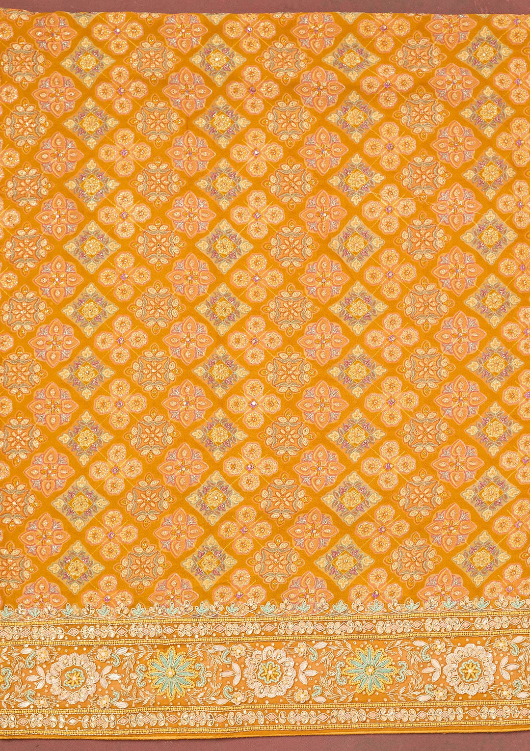 Yellow Cutdana Georgette Unstitched Salwar Suit-Koskii