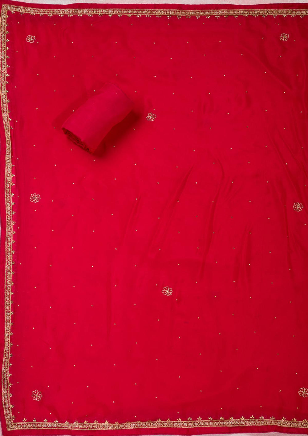 Rani Pink Stonework Semi Crepe Unstitched Salwar Suit-Koskii