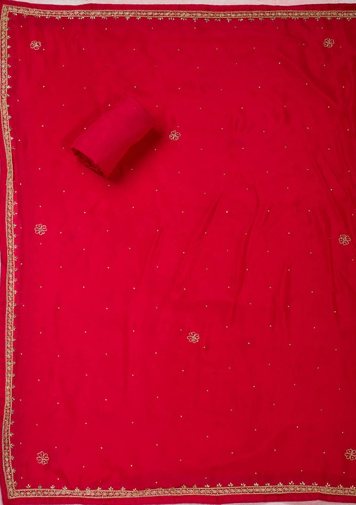 Rani Pink Stonework Semi Crepe Unstitched Salwar Suit-Koskii