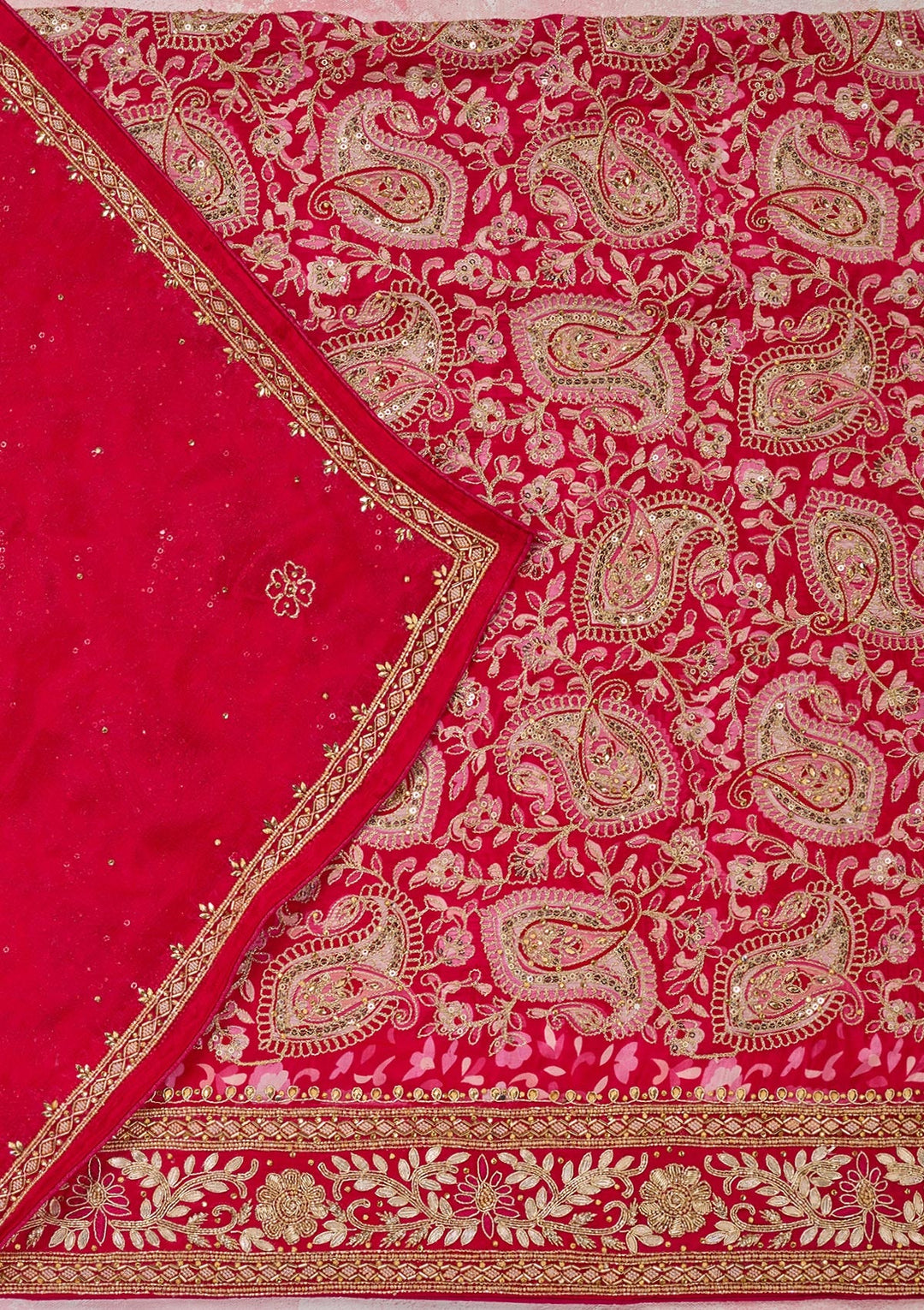 Rani Pink Stonework Semi Crepe Unstitched Salwar Suit-Koskii