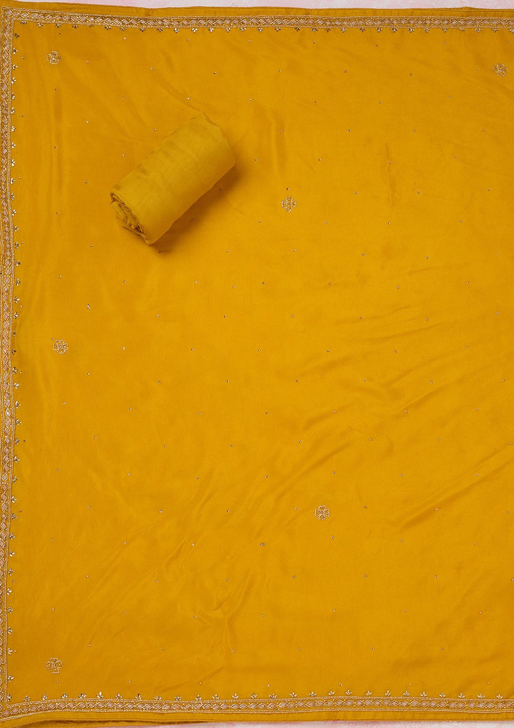 Yellow Stonework Semi Crepe Unstitched Salwar Suit-koskii