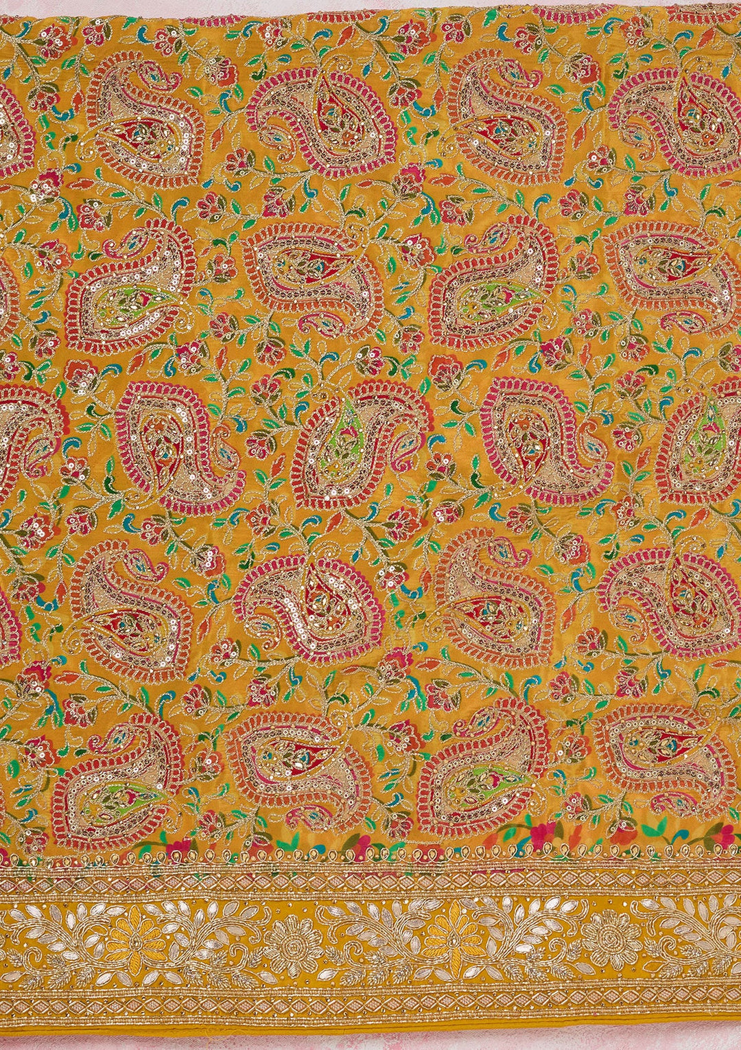 Yellow Stonework Semi Crepe Unstitched Salwar Suit-koskii