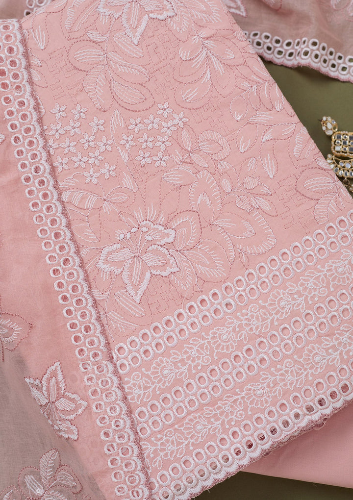 Peach Threadwork Cotton Unstitched Salwar Suit-koskii