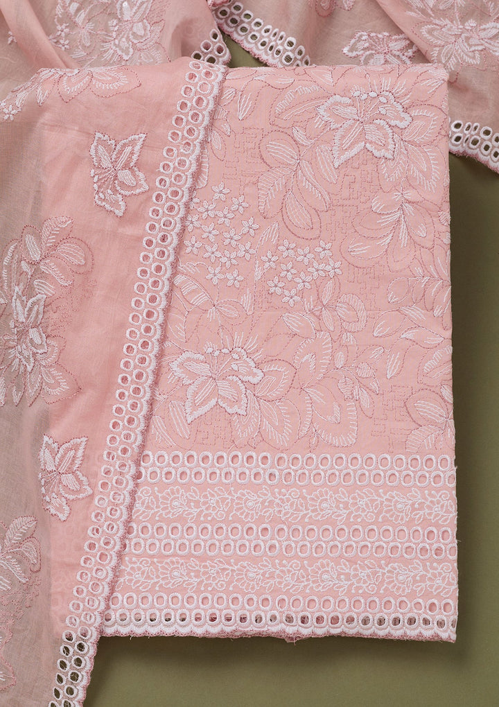 Peach Threadwork Cotton Unstitched Salwar Suit-koskii