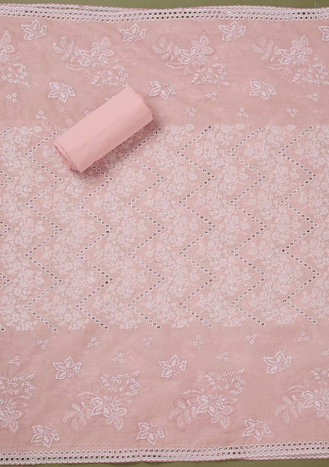 Peach Threadwork Cotton Unstitched Salwar Suit-koskii