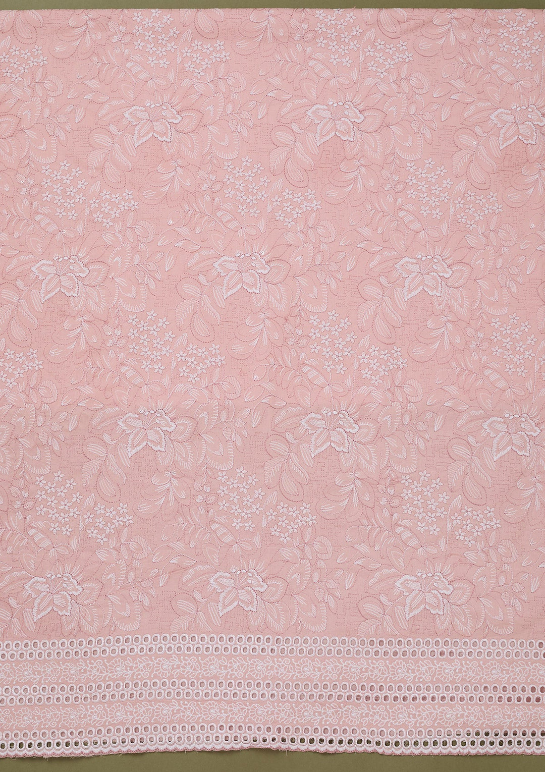 Peach Threadwork Cotton Unstitched Salwar Suit-koskii