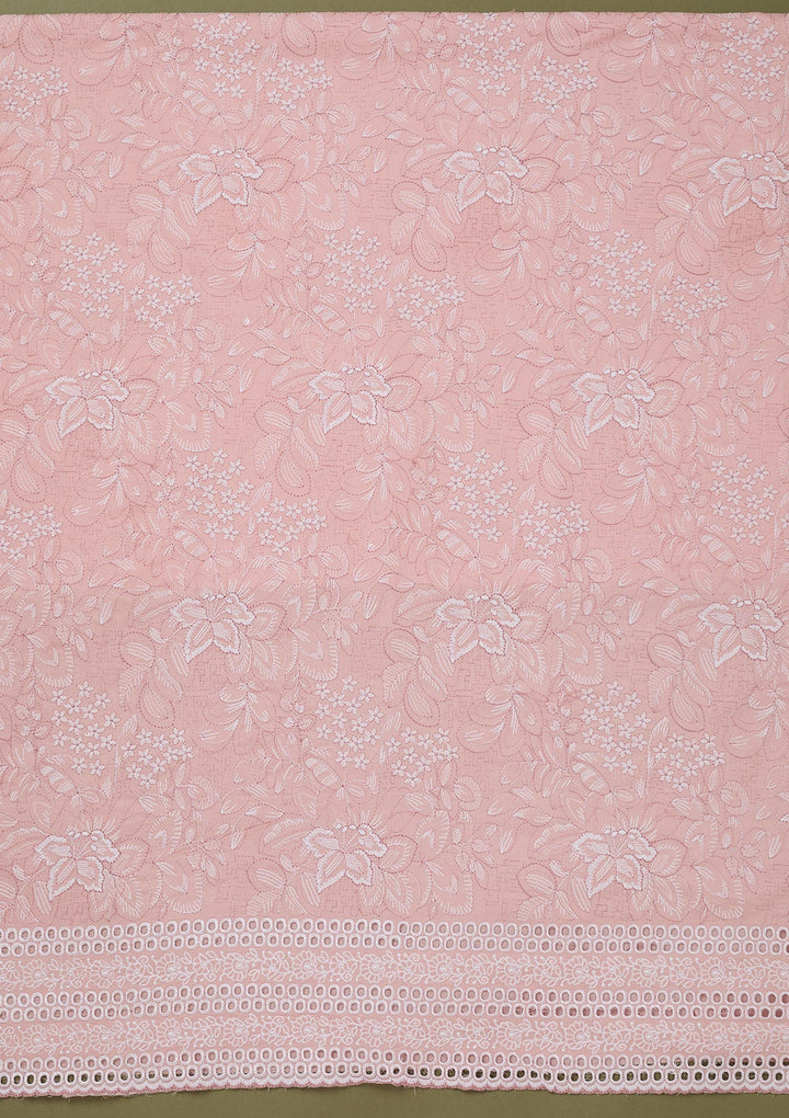 Peach Threadwork Cotton Unstitched Salwar Suit-koskii