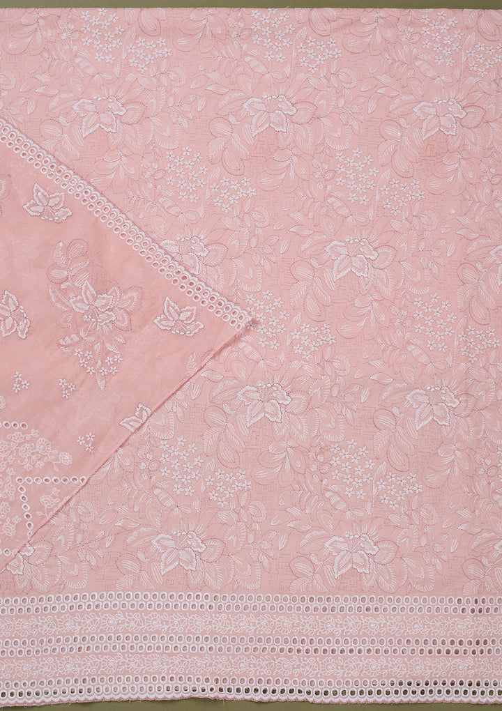 Peach Threadwork Cotton Unstitched Salwar Suit-koskii