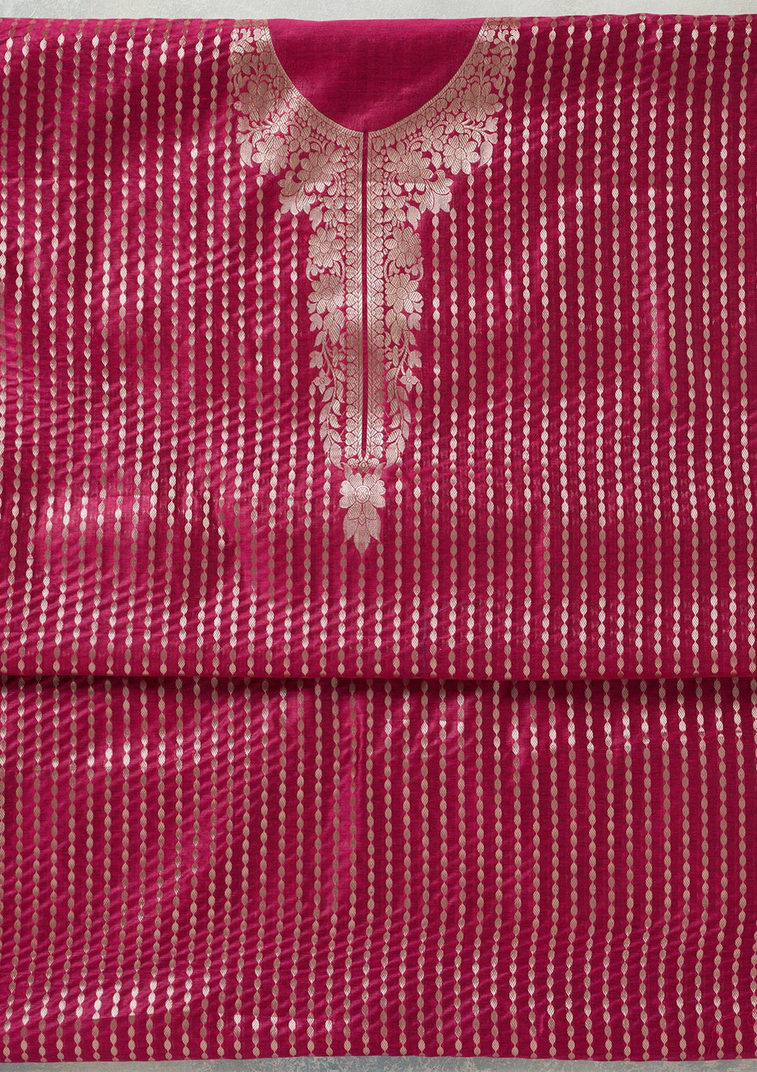 Rani Pink Zariwork (Gold) Banarasi Unstitched Salwar Suit-Koskii