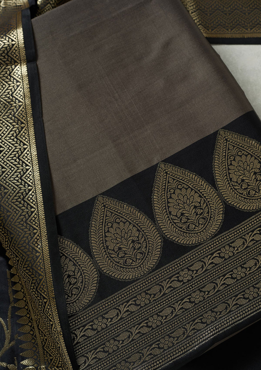 Grey Zariwork (Gold) Banarasi Unstitched Salwar Suit-koskii