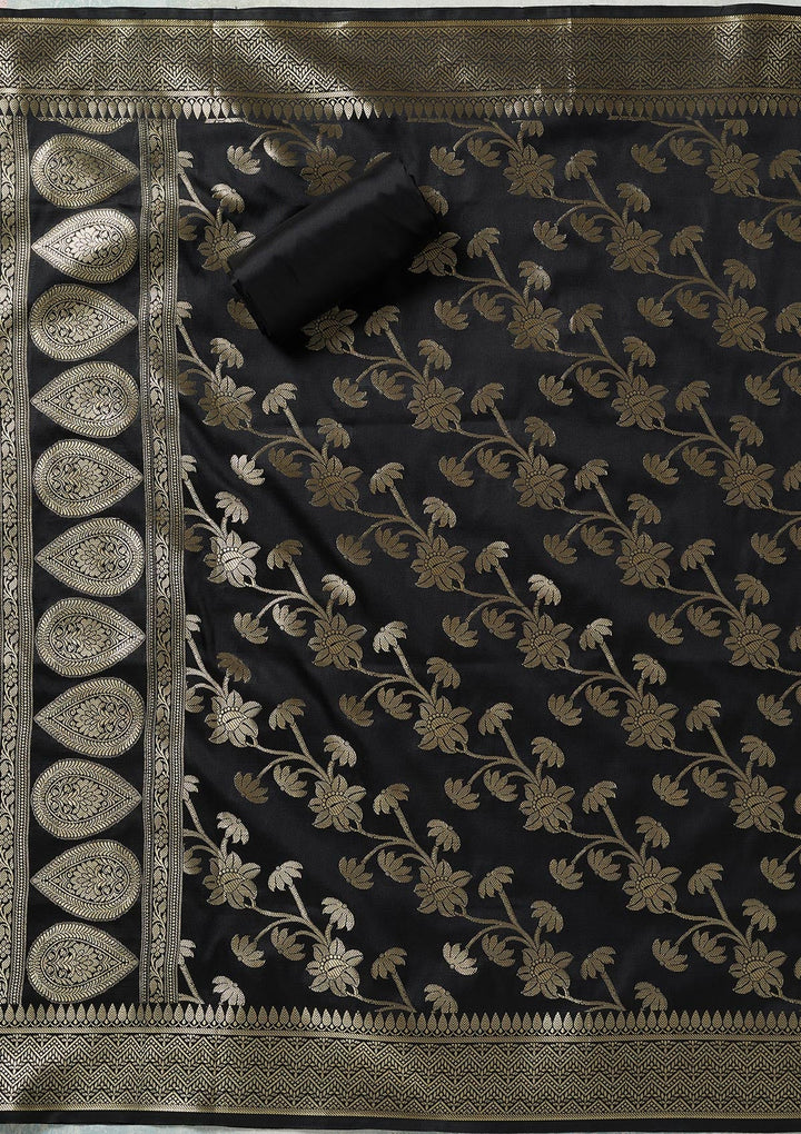 Grey Zariwork (Gold) Banarasi Unstitched Salwar Suit-koskii