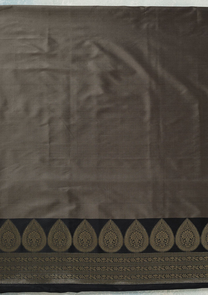 Grey Zariwork (Gold) Banarasi Unstitched Salwar Suit-koskii