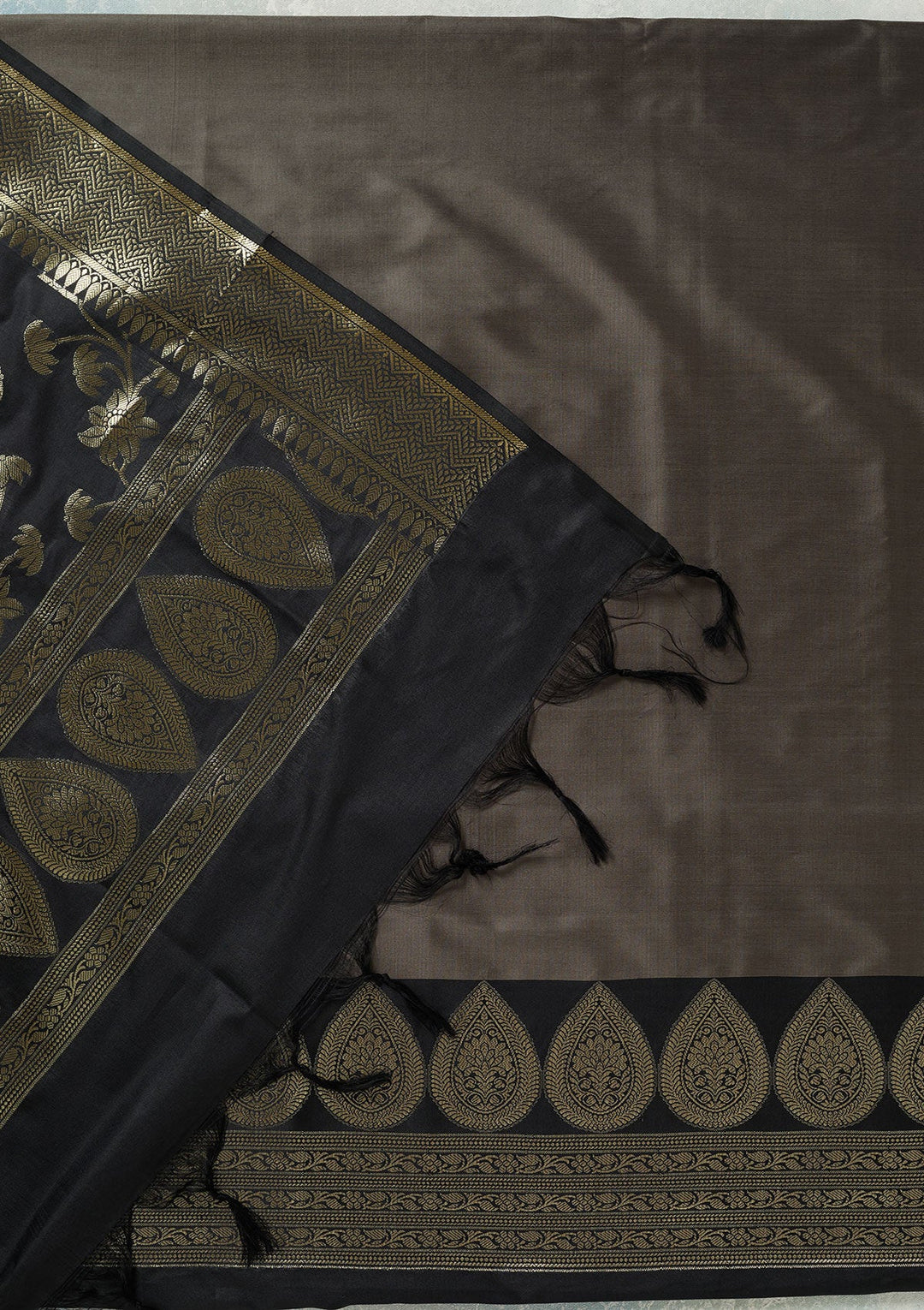 Grey Zariwork (Gold) Banarasi Unstitched Salwar Suit-koskii