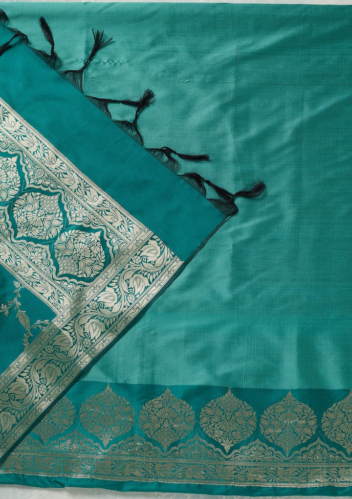 Sea Green Zariwork (Gold) Banarasi Unstitched Salwar Suit-koskii