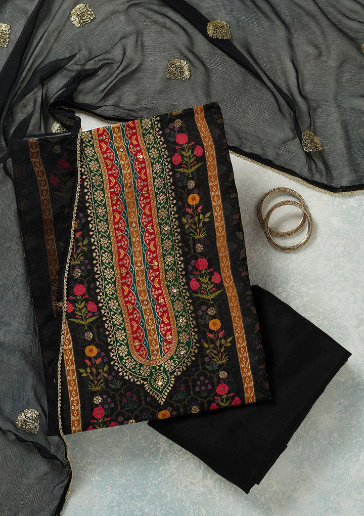 Black Zariwork (Gold) Dola Silk Unstitched Salwar Suit-koskii