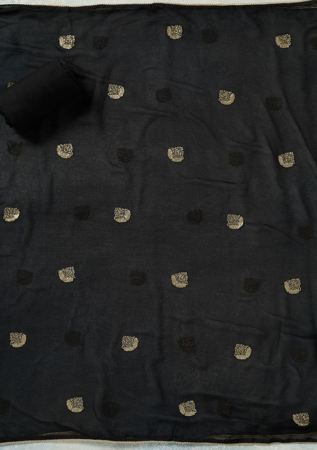 Black Zariwork (Gold) Dola Silk Unstitched Salwar Suit-koskii