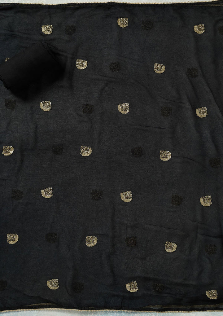 Black Zariwork (Gold) Dola Silk Unstitched Salwar Suit-koskii