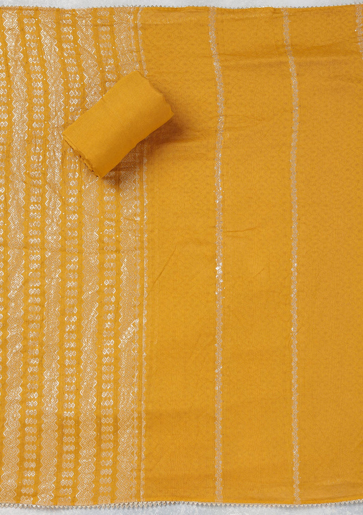 Mustard Zariwork (Gold) Dola Silk Unstitched Salwar Suit_koskii