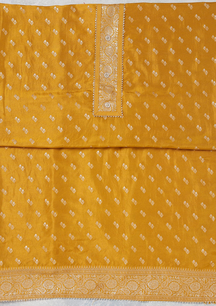 Mustard Zariwork (Gold) Dola Silk Unstitched Salwar Suit_koskii