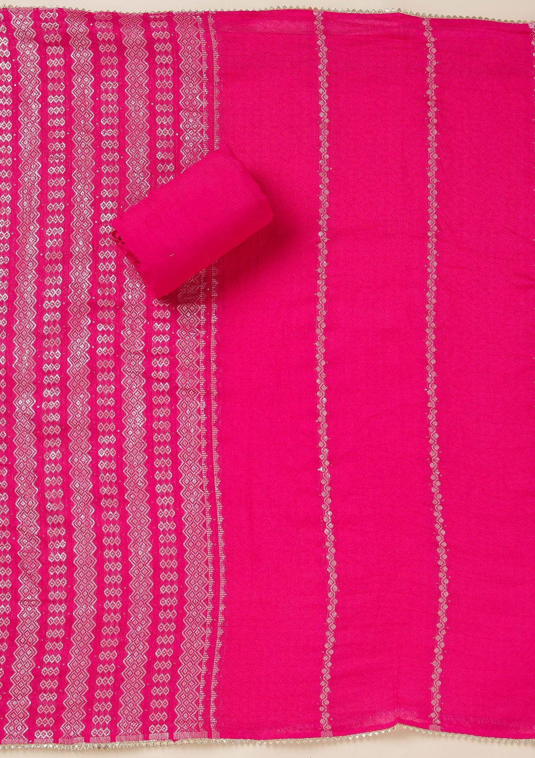 Rani Pink Zariwork (Gold) Dola Silk Unstitched Salwar Suit_koskii