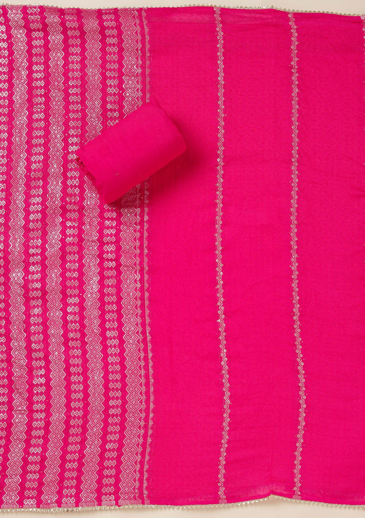 Rani Pink Zariwork (Gold) Dola Silk Unstitched Salwar Suit_koskii