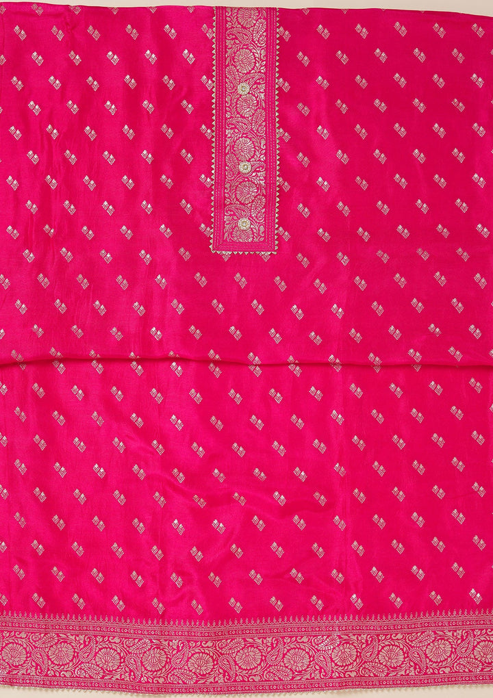 Rani Pink Zariwork (Gold) Dola Silk Unstitched Salwar Suit_koskii