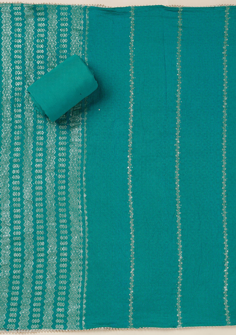 Sea Green Zariwork (Gold) Dola Silk Unstitched Salwar Suit_koskii