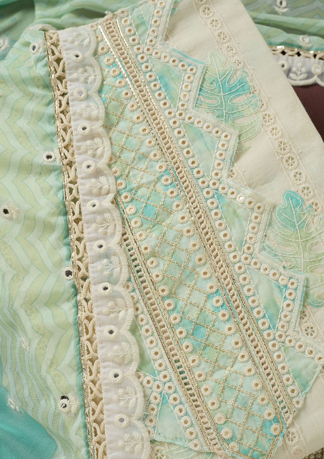 Cream Threadwork Cotton Unstitched Salwar Suit-koskii