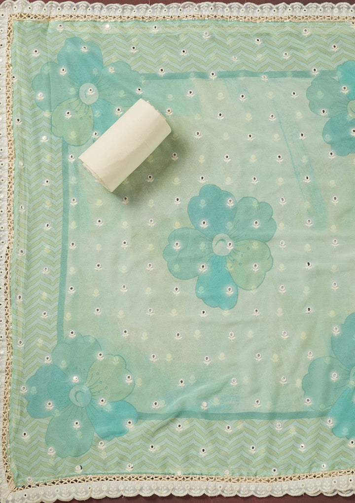 Cream Threadwork Cotton Unstitched Salwar Suit-koskii