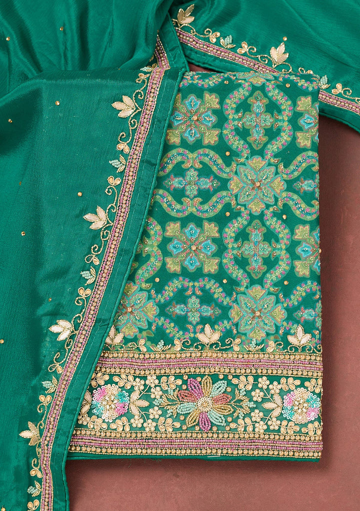 Rama Green Stonework Georgette Unstitched Salwar Suit-Koskii