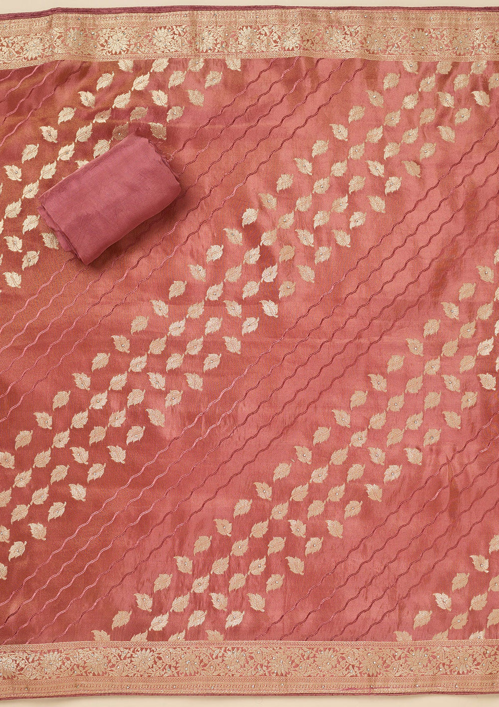 Onion Pink Stonework Dola Silk Unstitched Salwar Suit-Koskii
