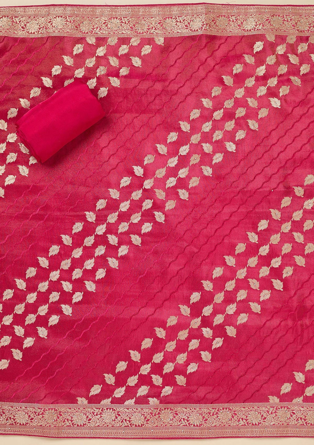 Pink Stonework Dola Silk Unstitched Salwar Suit-Koskii