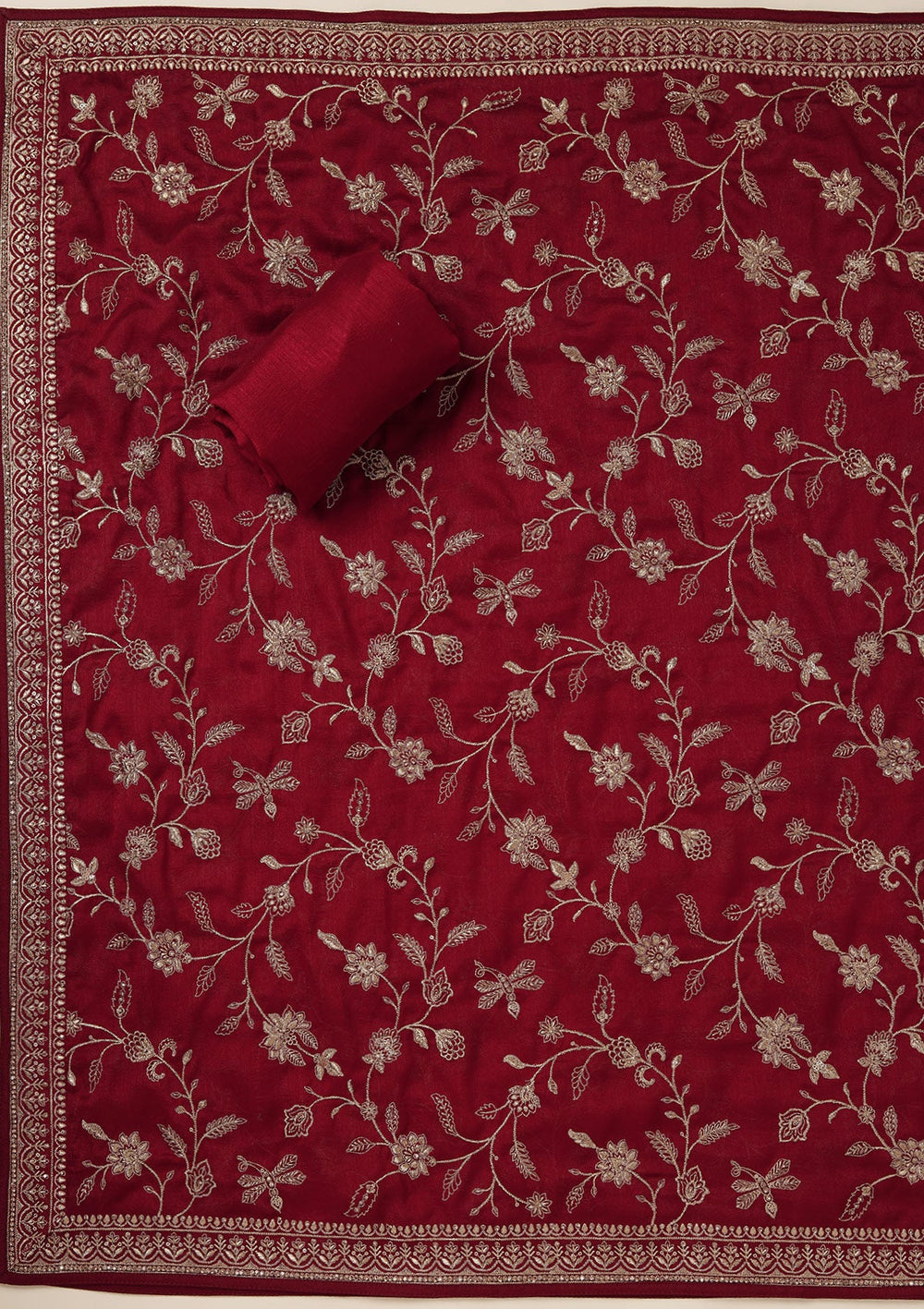 Maroon Zariwork (Gold) Soft Raw Silk Unstitched Salwar Suit_koskii