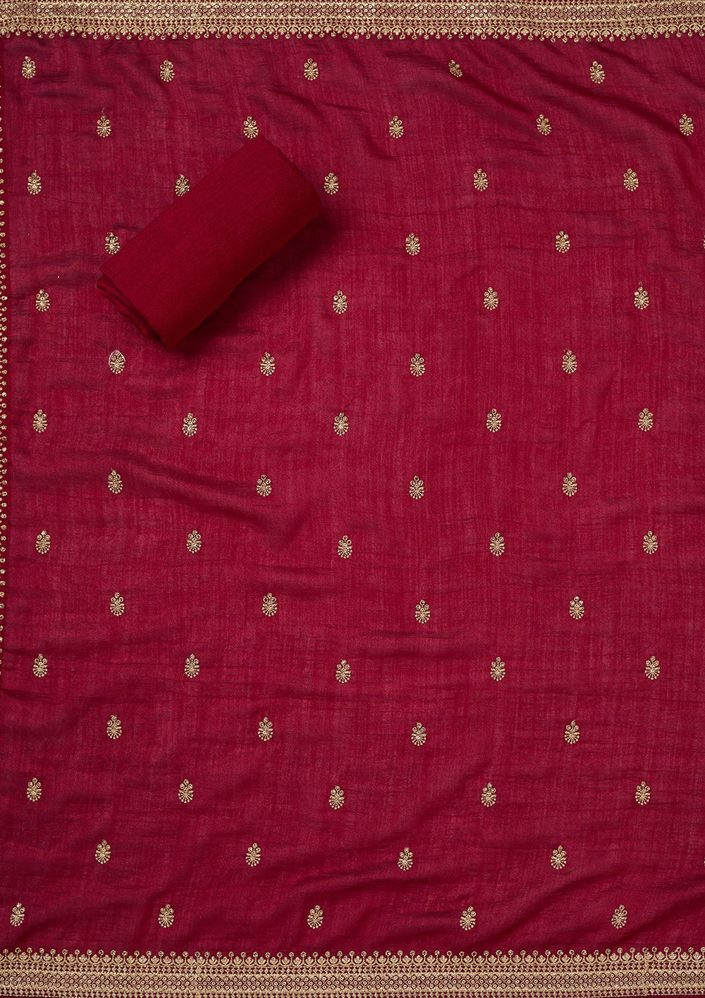 Maroon Zariwork (Gold) Soft Raw Silk Unstitched Salwar Suit-Koskii