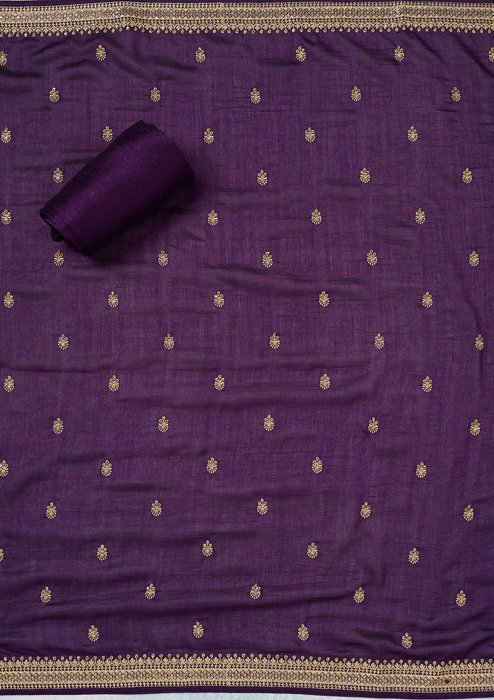 Purple Zariwork (Gold) Soft Raw Silk Unstitched Salwar Suit-Koskii