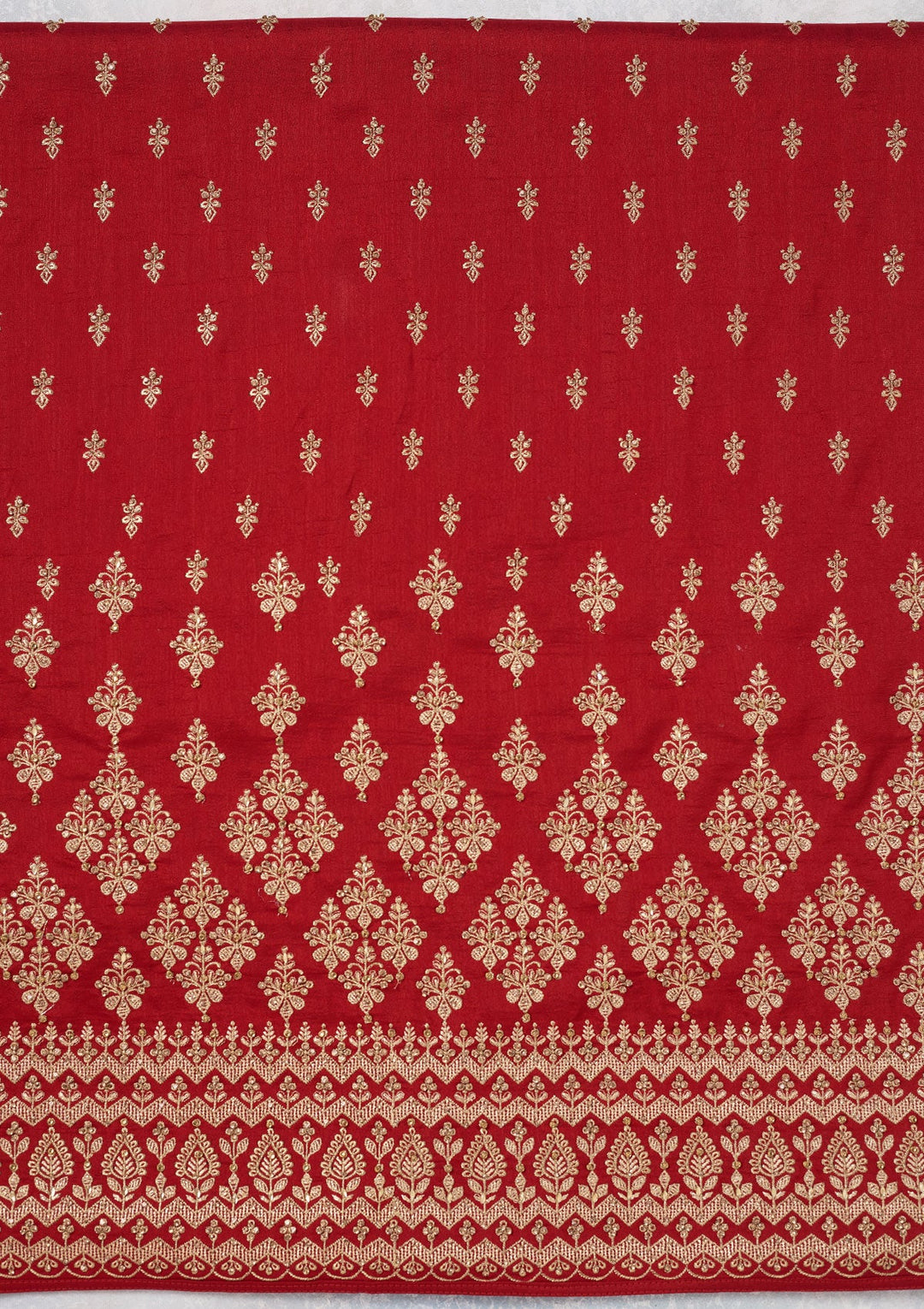 Red Zariwork (Gold) Soft Raw Silk Unstitched Salwar Suit-Koskii