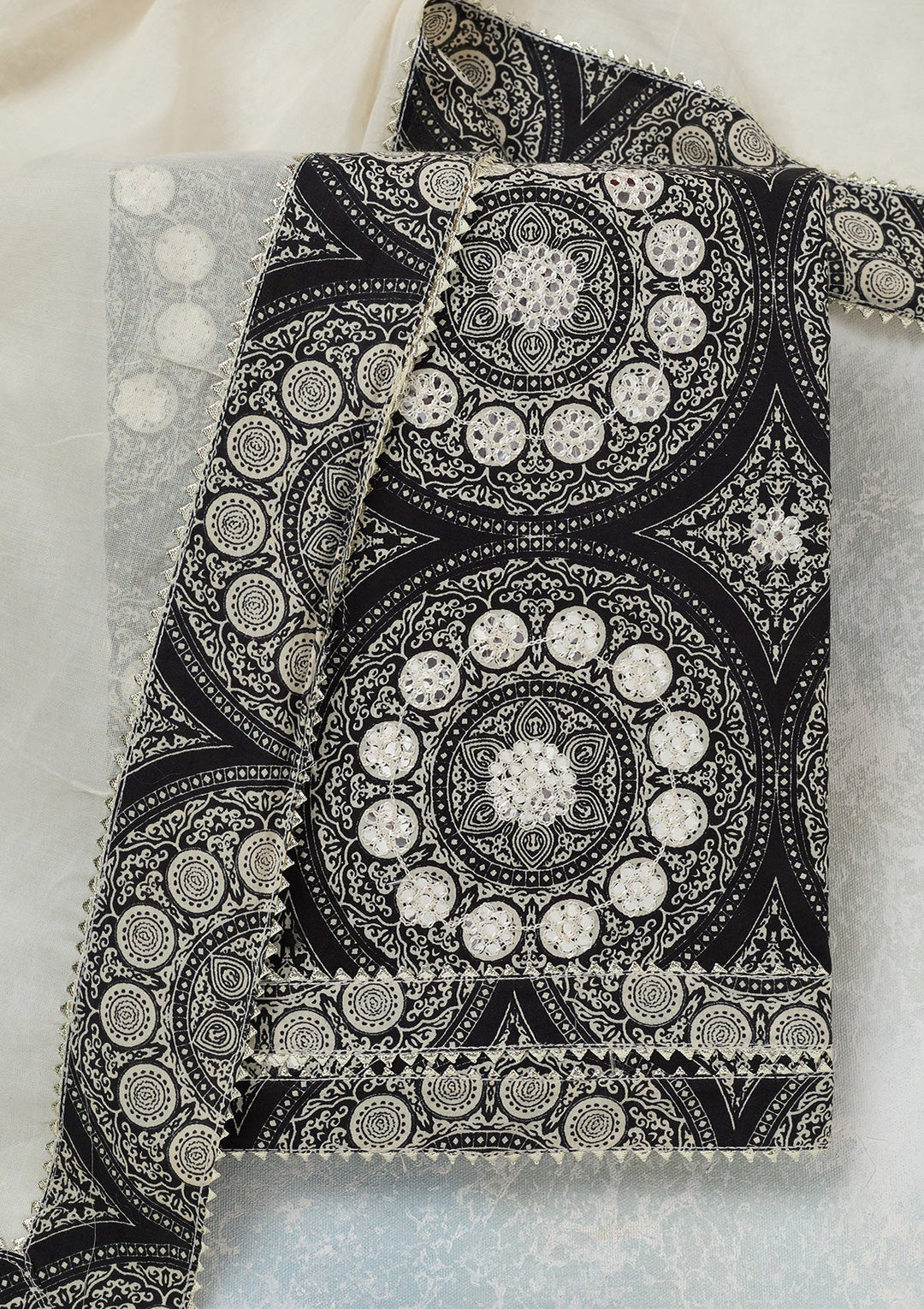 Cream Threadwork Cotton Unstitched Salwar Suit-koskii