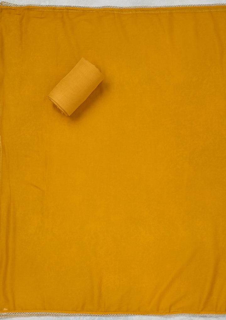 Mustard Threadwork Georgette Unstitched Salwar Suit_koskii