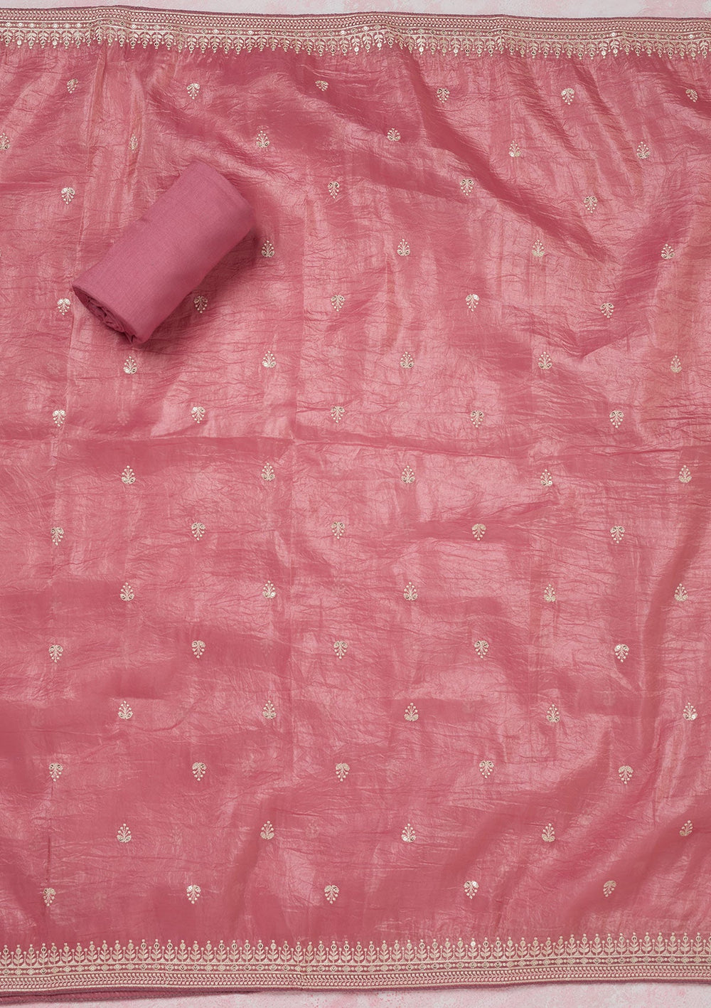 Pink Threadwork Semi Crepe Unstitched Salwar Suit-koskii