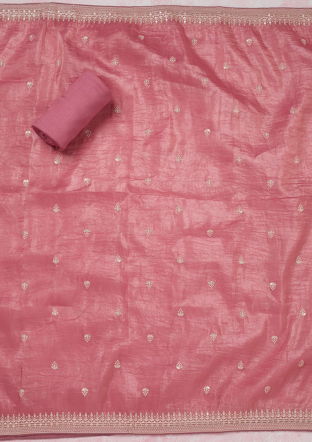 Pink Threadwork Semi Crepe Unstitched Salwar Suit-koskii