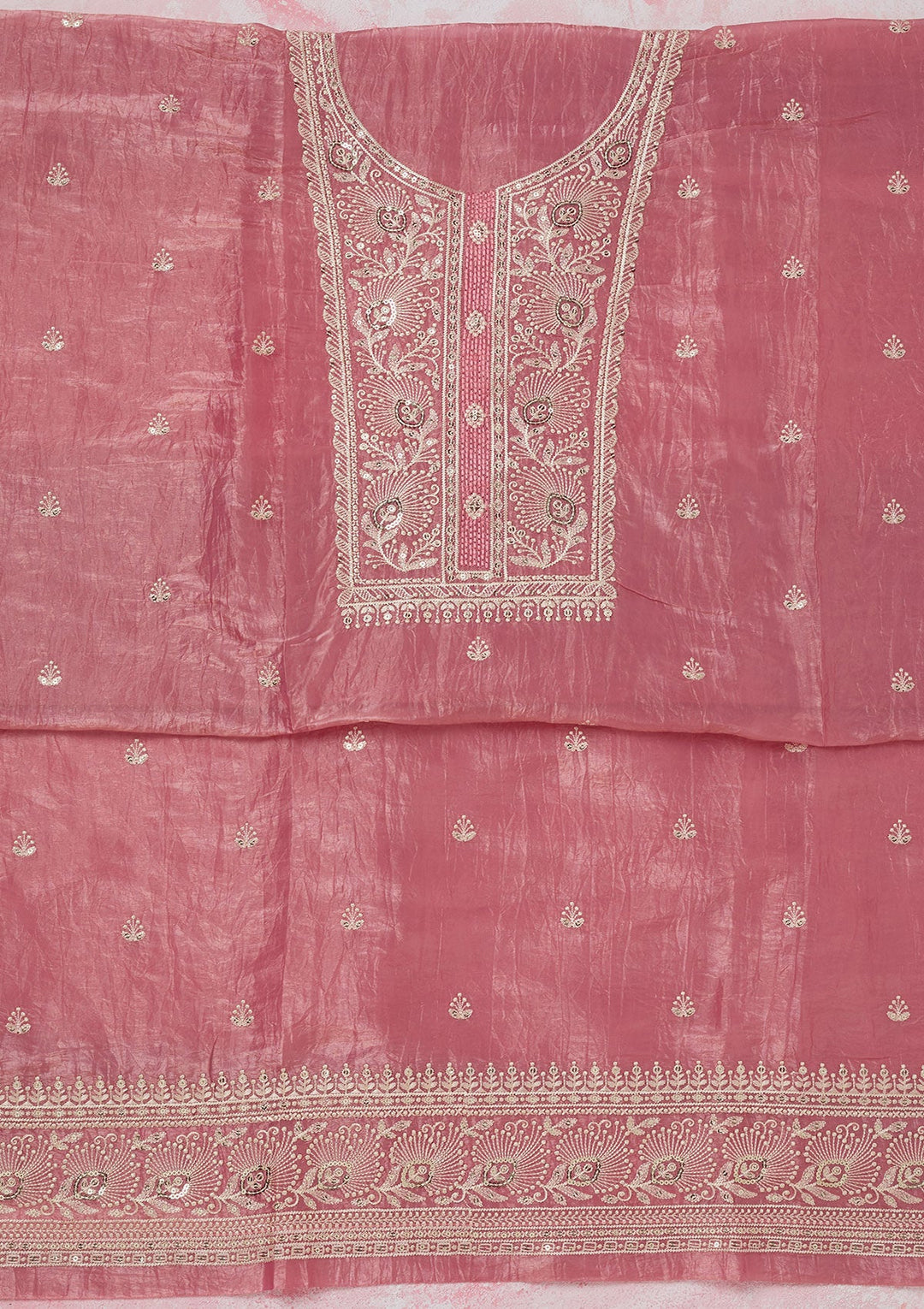 Pink Threadwork Semi Crepe Unstitched Salwar Suit-koskii