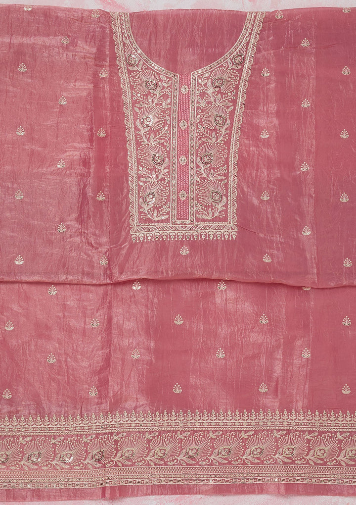 Pink Threadwork Semi Crepe Unstitched Salwar Suit-koskii