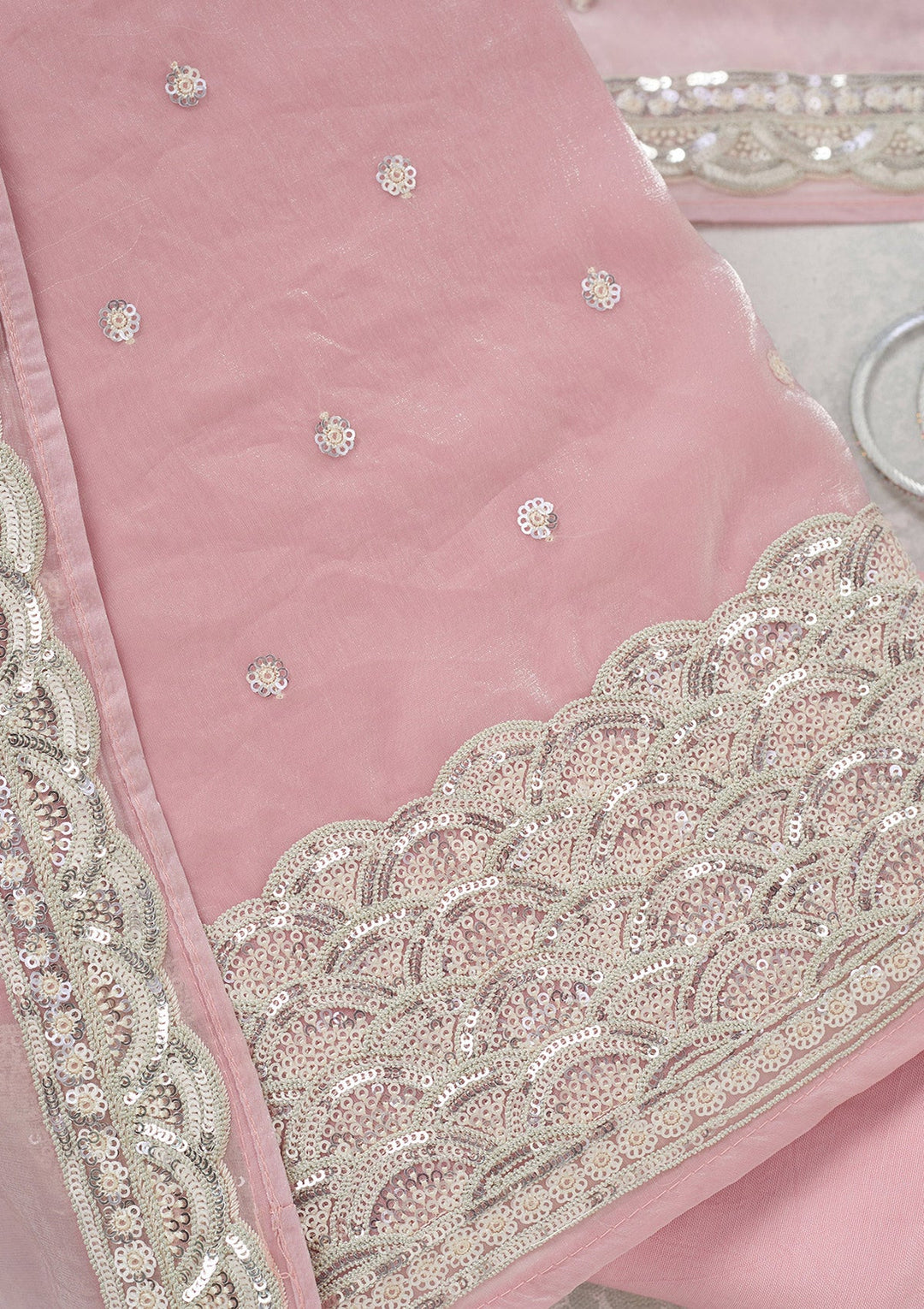 Pink Sequins Tissue Unstitched Salwar Suit_koskii