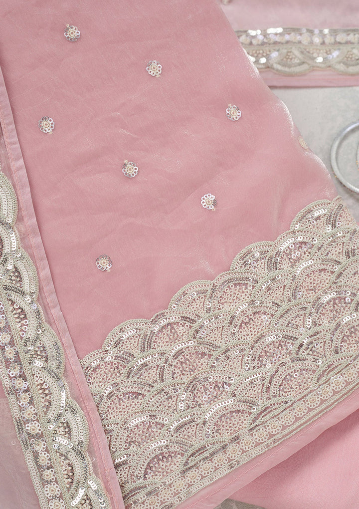 Pink Sequins Tissue Unstitched Salwar Suit_koskii