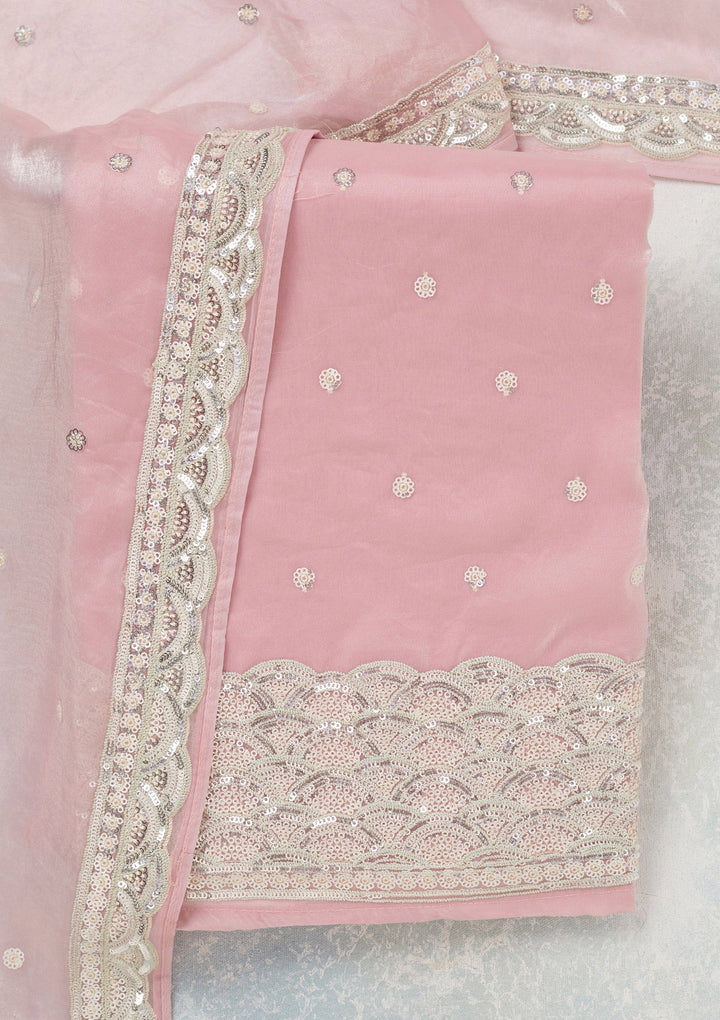 Pink Sequins Tissue Unstitched Salwar Suit_koskii