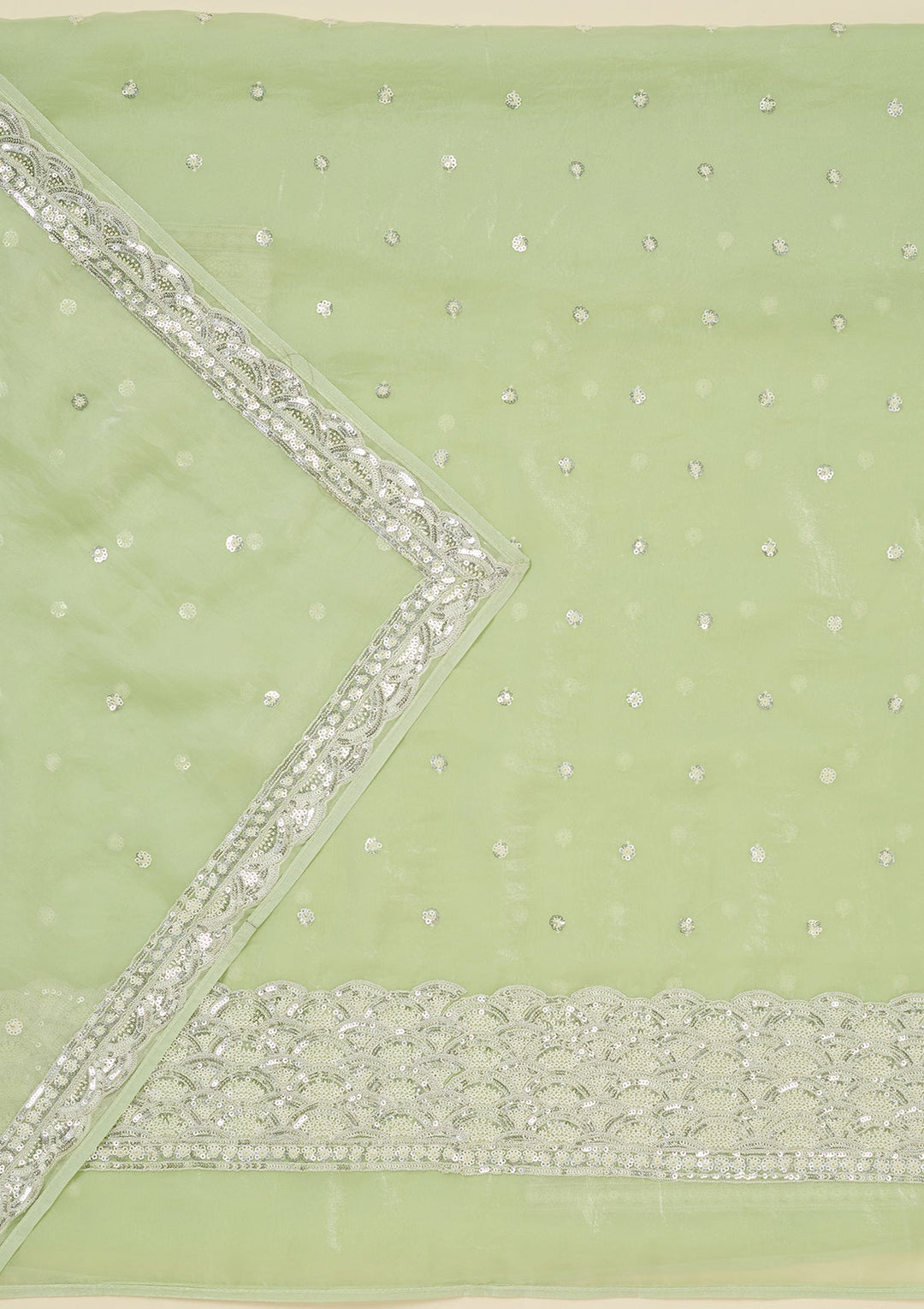 Pista Green Sequins Tissue Unstitched Salwar Suit_koskii