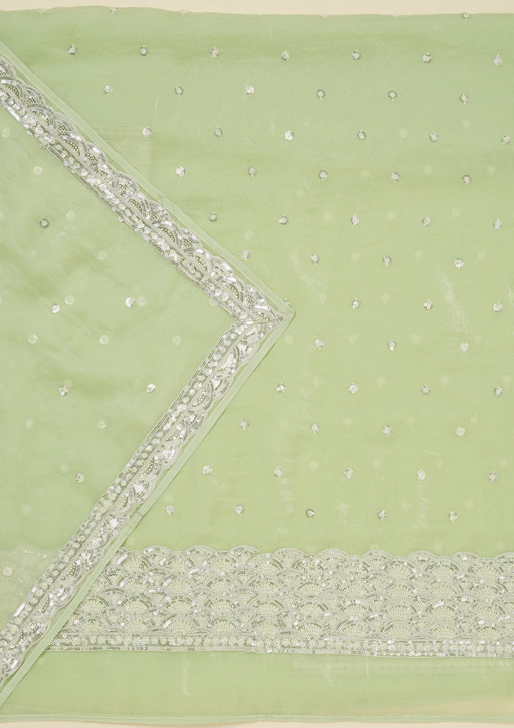 Pista Green Sequins Tissue Unstitched Salwar Suit_koskii