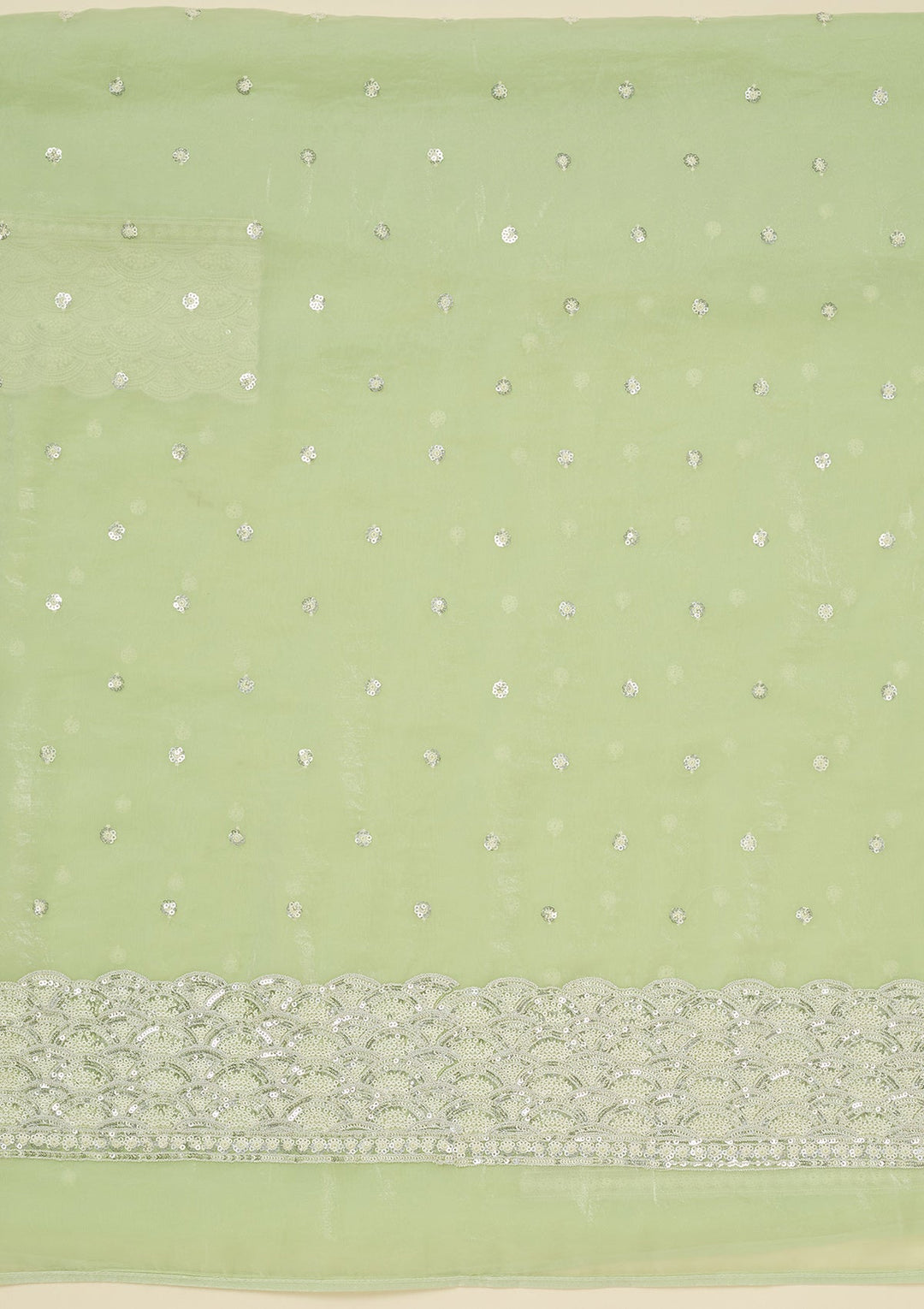 Pista Green Sequins Tissue Unstitched Salwar Suit_koskii